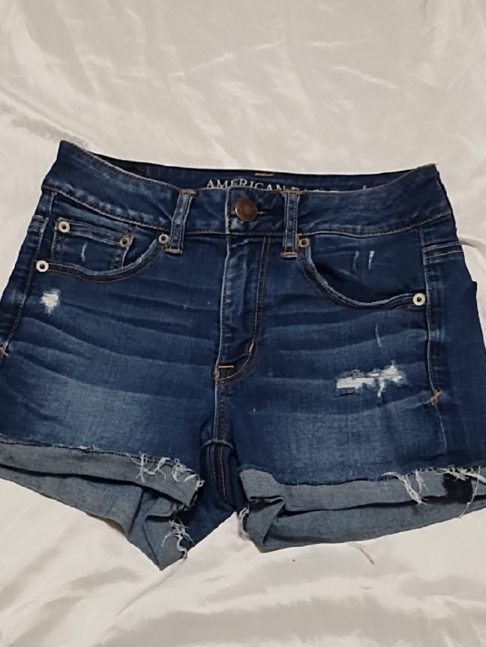 American Eagle Distressed Rolled Ragged Hem Denim Short Shorts Sz 2